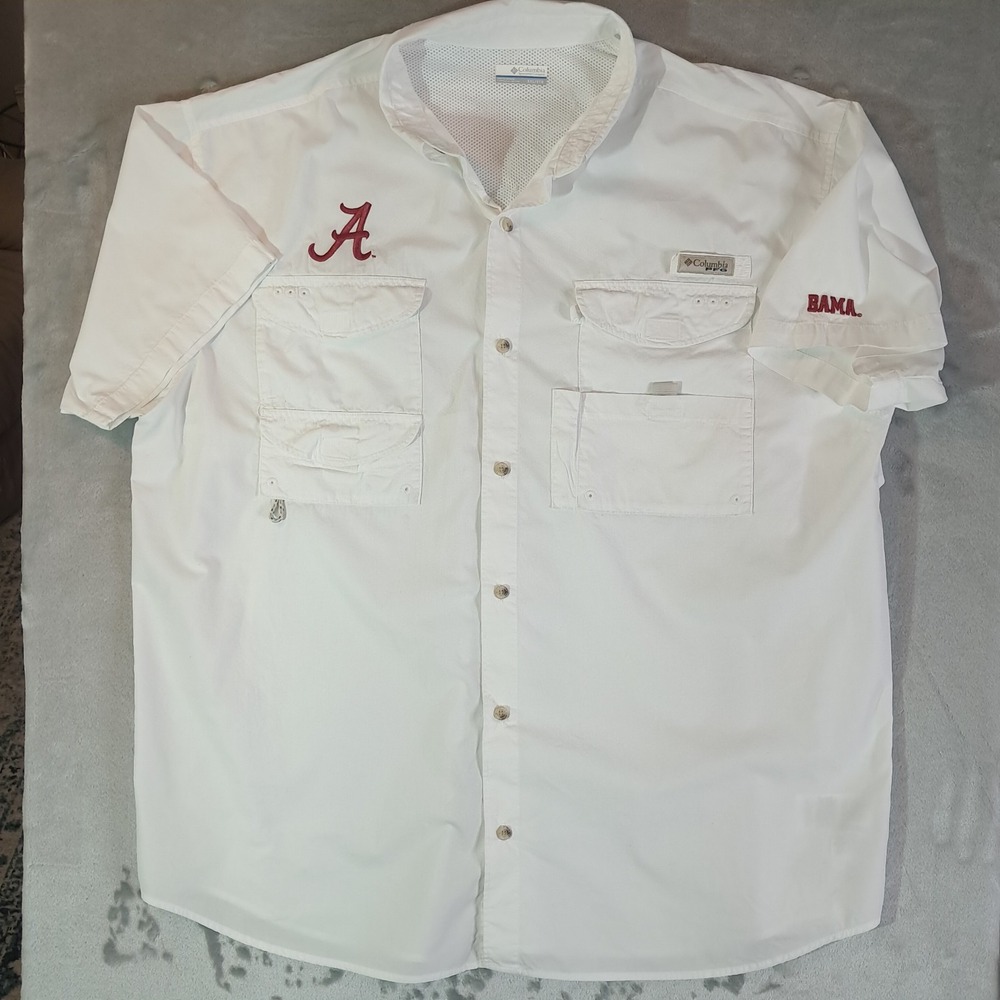 Columbia PFG Mens Shirt Alabama Crimson Tide XXL 2XL White NCAA Football